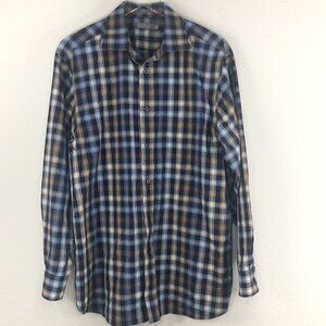 Daniel Cremieux Blue & Tan Gingham Cotton Long Sleeve Button Down Men's Size L